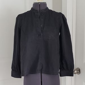 Mandarin Collar Peasant Blouse Henley Style Black